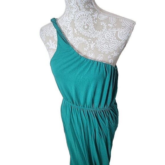 J. Crew Dress Maxi Green Color One Shoulder Pockets Women's Medium - Picture 2 of 9